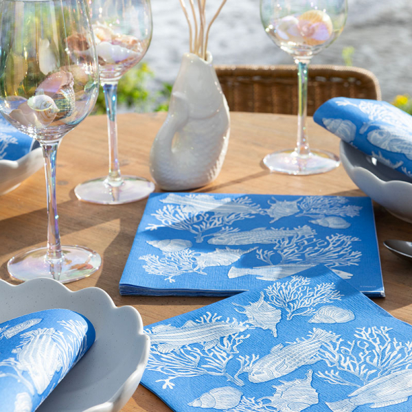 Paviot, Serviette, bedruckt mit Fond Marin Meeresboden blau, style
